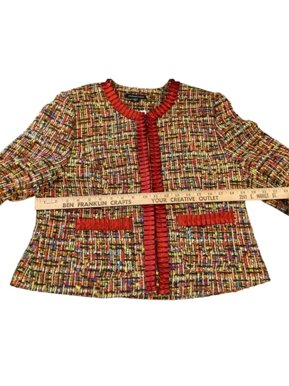 Michael Simon Tweed Blazer PL Brown Orange Colorful Business Casual Career Chic